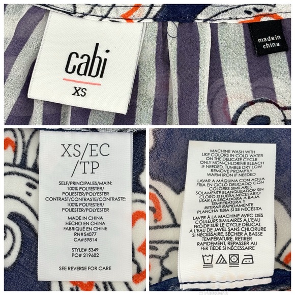 Cabi Peplum Blouse #5349, Mixed Print Semi-Transparent V-Neck Sleeveless Top, XS - Picture 16 of 16